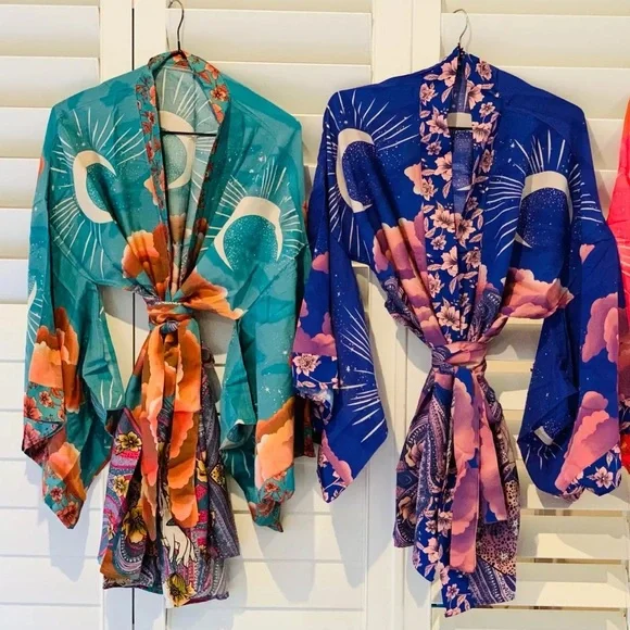 New Gorgeous Bohemian Mixed Floral Print Kimono Cardigan Jacket Robe - Picture 9 of 13